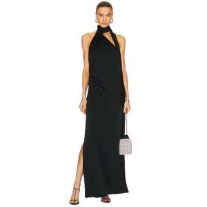 JONATHAN SIMKHAI Vittoria Gown High Neck Halter with Draped Scarf Black